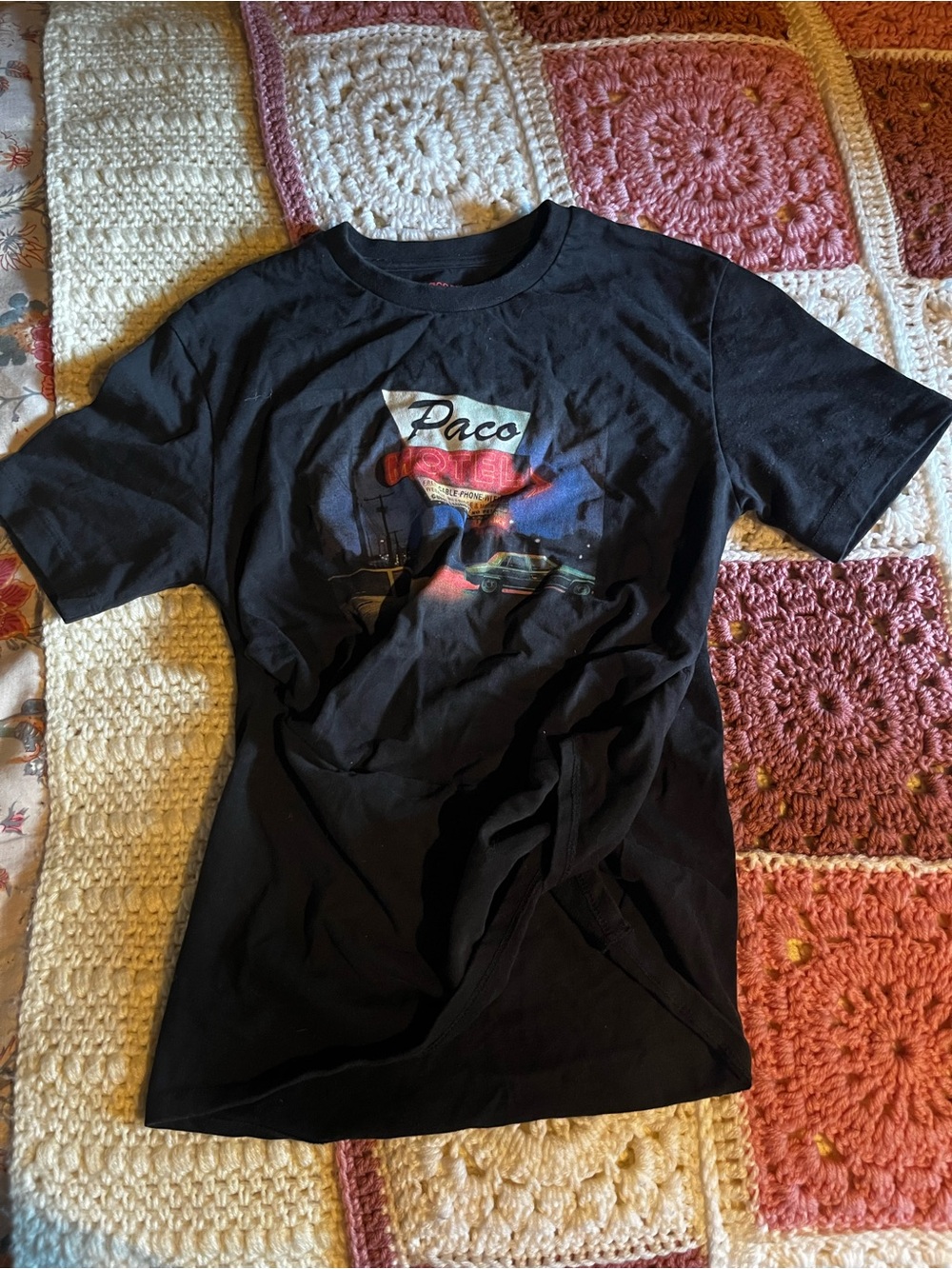 Paco Rabanne Black Graphic Tee with Multicolor Print